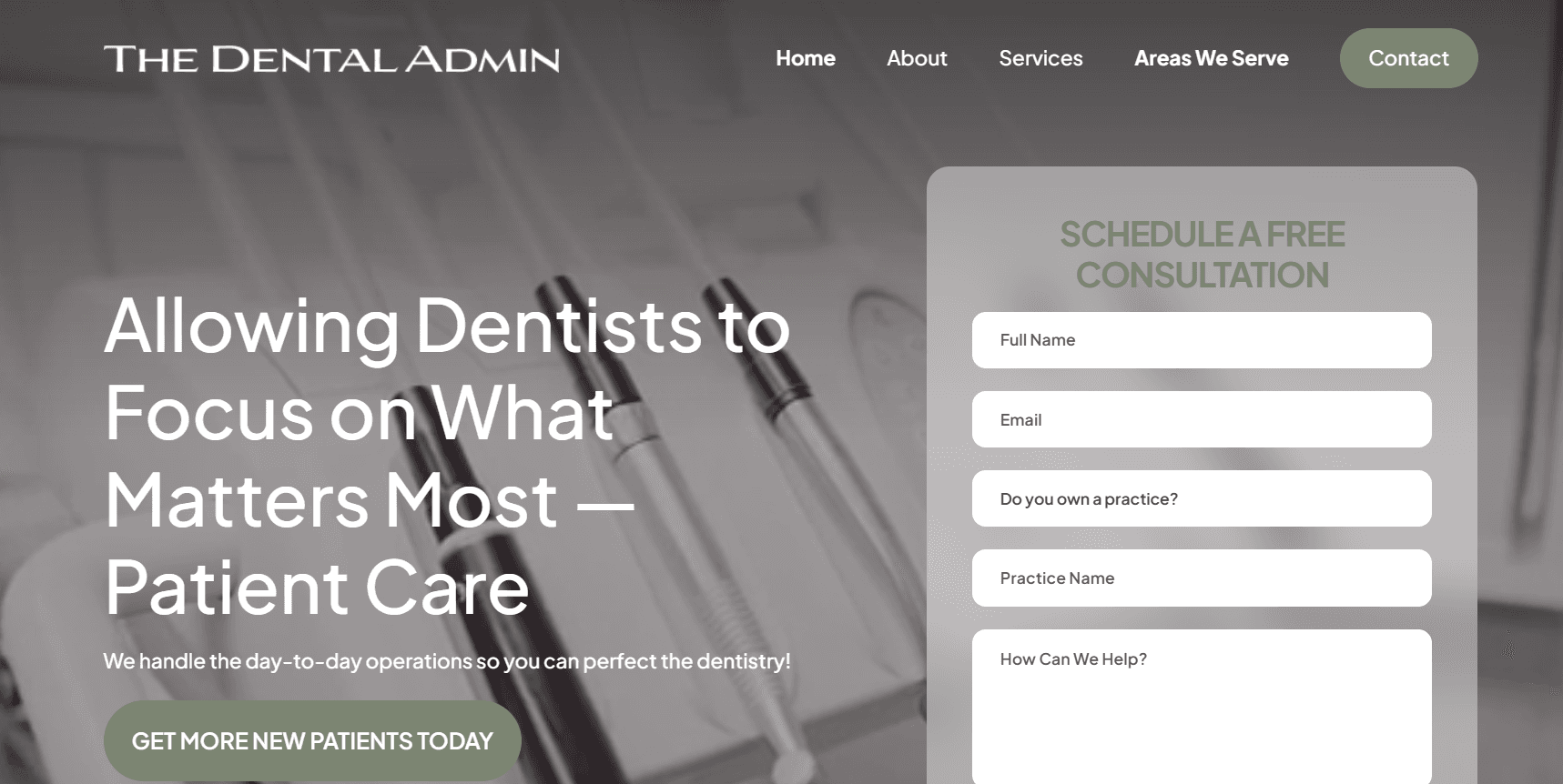 The Dental Admin website screenshot
